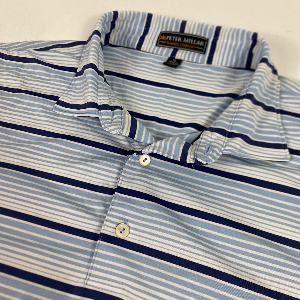 Peter Millar Summer Comfort Polo Shirt Mens XL‎ Blue Striped Golf Short Sleeve
